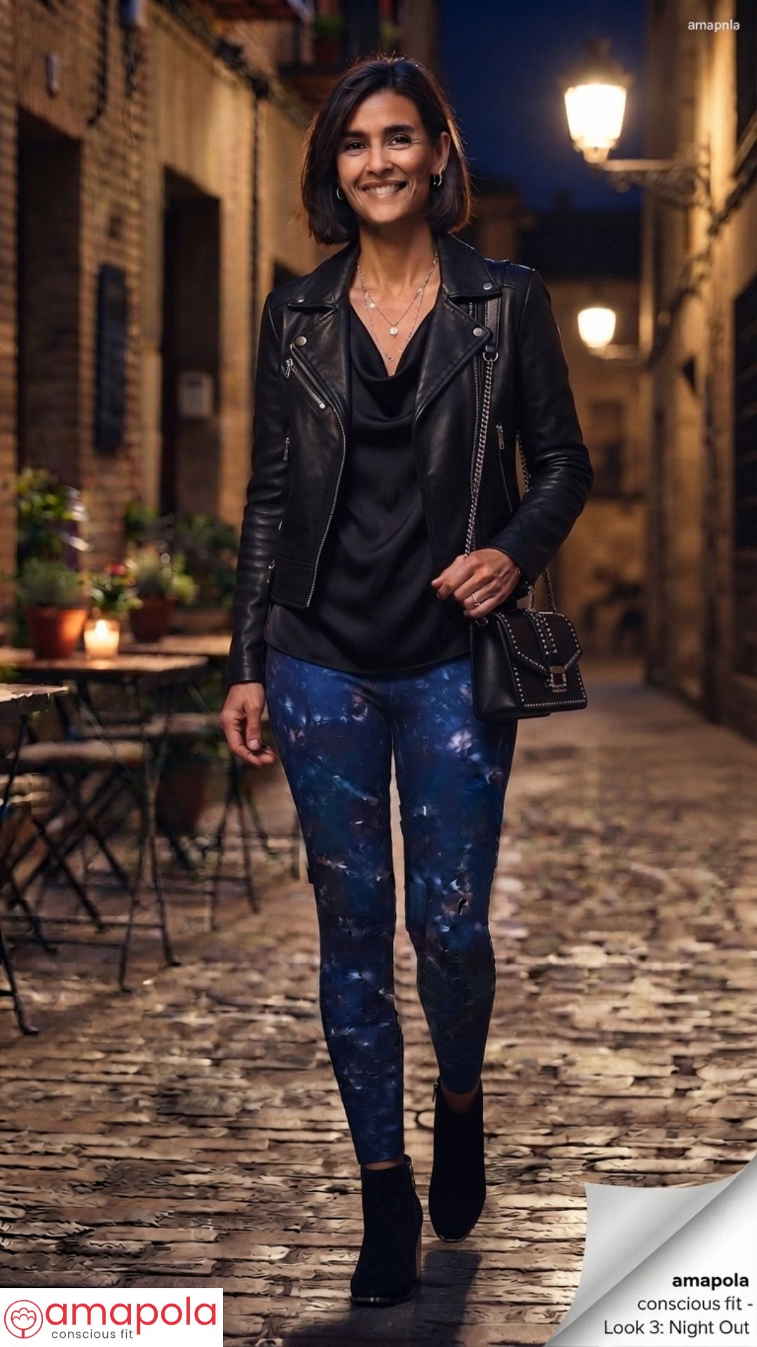 Night out - calza scuba azul- Lookbook amapola conscious fit