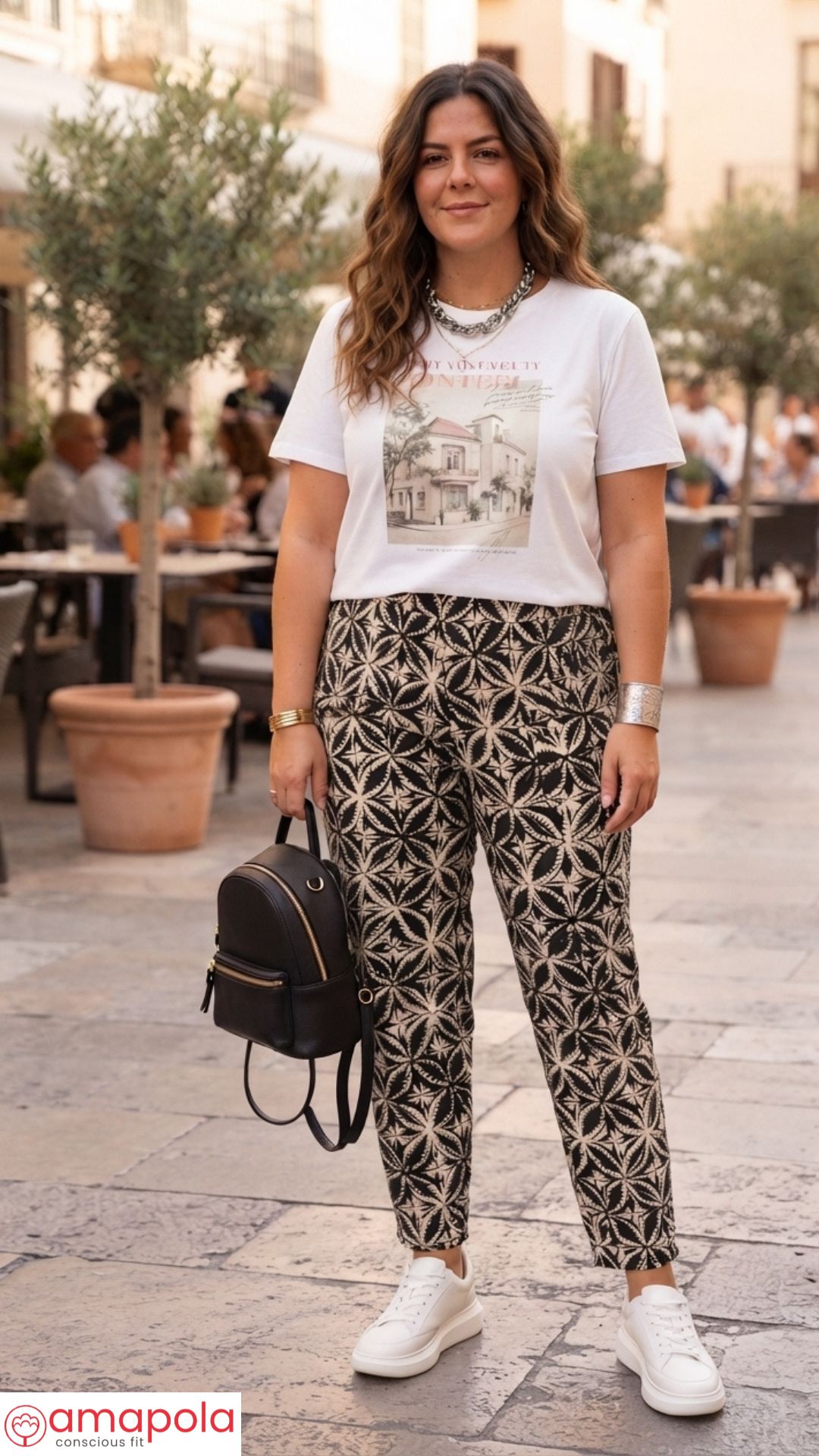 Pantalón Julia geométrico floral - Vibra urbana y moderna- Lookbook amapola conscious fit